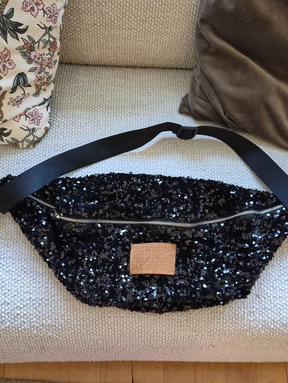 Black Sequin Waist Bag with  Strap